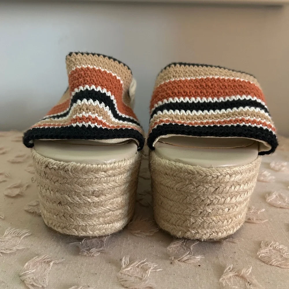 Marc Fisher Lannia Platform Raffia Sandals Cream Orange Multi Size 10